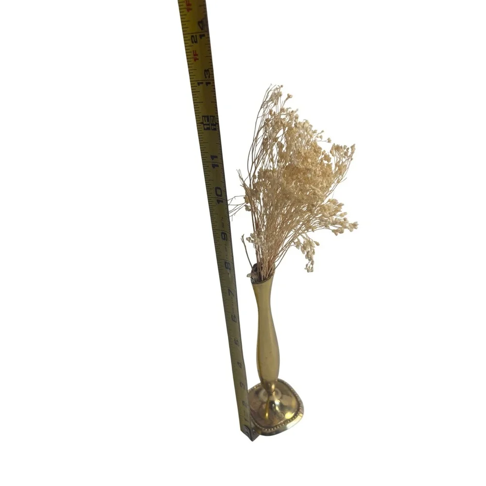 Vintage Solid Brass Bud‎ Vase Made in India Lacquered Gold Tone 8 Inch Slim Vase